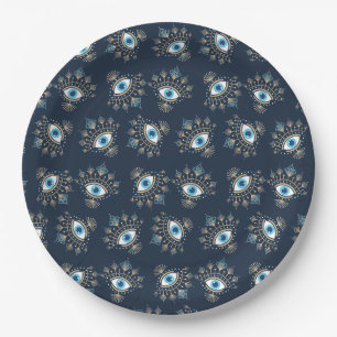 Decorated Greek Evil Eye Turkish Protection Symbol Paper Plates