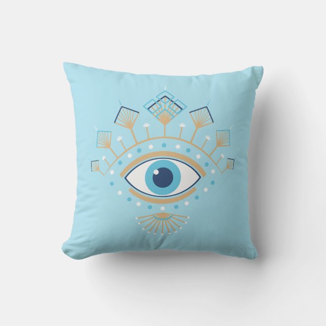 Decorated Greek Evil Eye Turkish Protection Symbol Throw Pillow (Front)