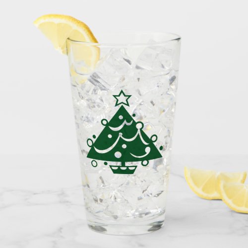 Decorated Green Christmas Tree Illustration on Glass