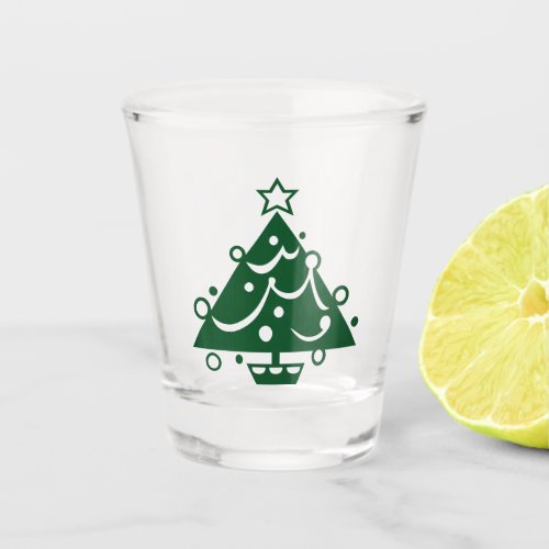 Decorated Green Christmas Tree Illustration on Sho Shot Glass