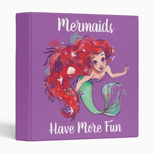 Decorated Hair Princess Ariel Watercolor 3 Ring Binder