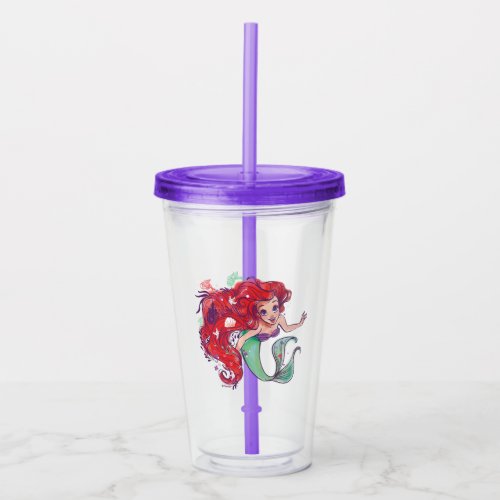 Decorated Hair Princess Ariel Watercolor Acrylic Tumbler