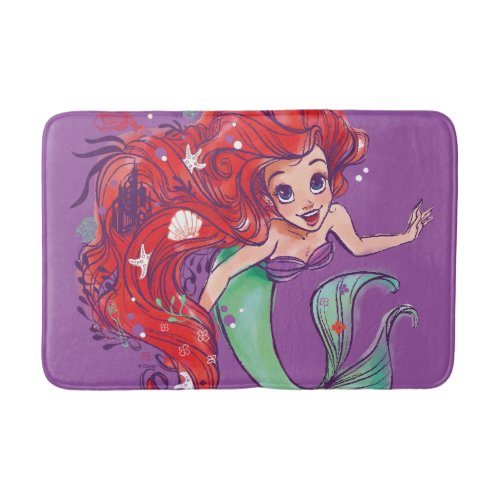 Decorated Hair Princess Ariel Watercolor Bath Mat