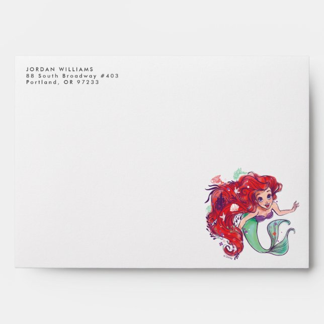 Decorated Hair Princess Ariel Watercolor Envelope (Front)