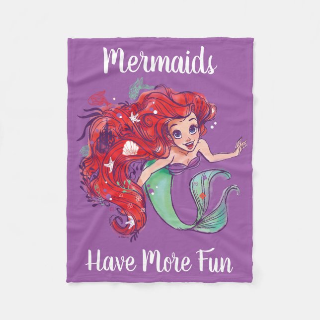 Decorated Hair Princess Ariel Watercolor Fleece Blanket (Front)