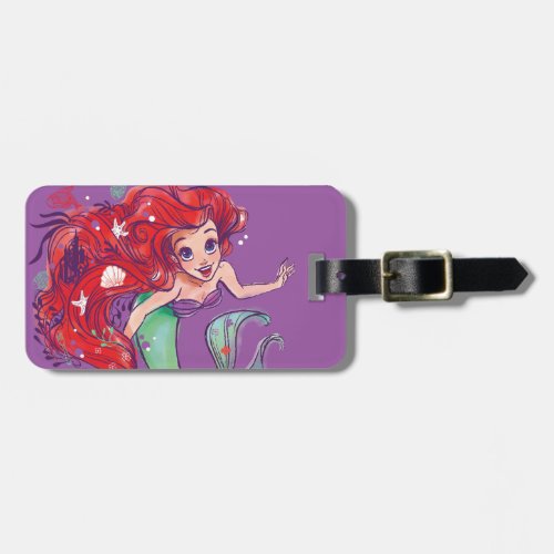 Decorated Hair Princess Ariel Watercolor Luggage Tag
