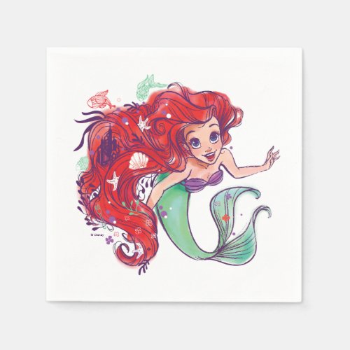 Decorated Hair Princess Ariel Watercolor Napkins