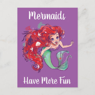 Decorated Hair Princess Ariel Watercolor Postcard
