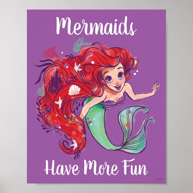 Decorated Hair Princess Ariel Watercolor Poster (Front)