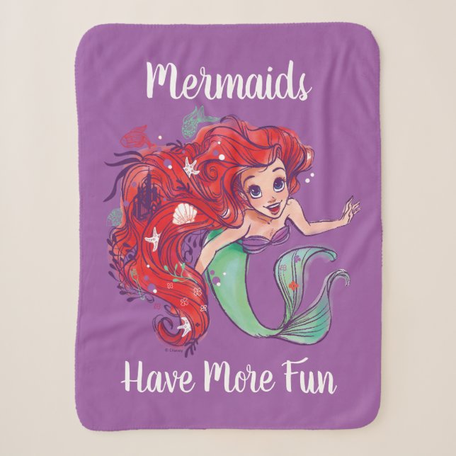Decorated Hair Princess Ariel Watercolor Sherpa Blanket (Front)