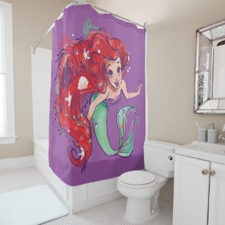 Decorated Hair Princess Ariel Watercolor Shower Curtain