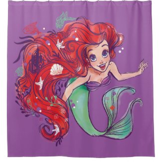 Decorated Hair Princess Ariel Watercolor Shower Curtain