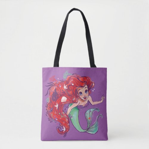 Decorated Hair Princess Ariel Watercolor Tote Bag