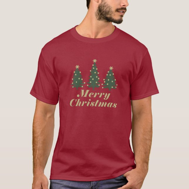 Decorated holiday Merry Christmas pine trees T-Shirt (Front)