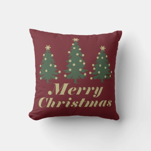 Decorated holiday Merry Christmas pine trees Throw Pillow