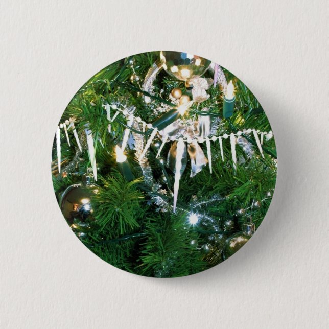 Decorated Holiday Tree Branches Pinback Button (Front)