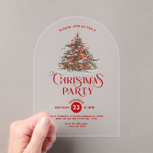Decorated Holiday Tree Christmas Party Invite Acrylic Invitations