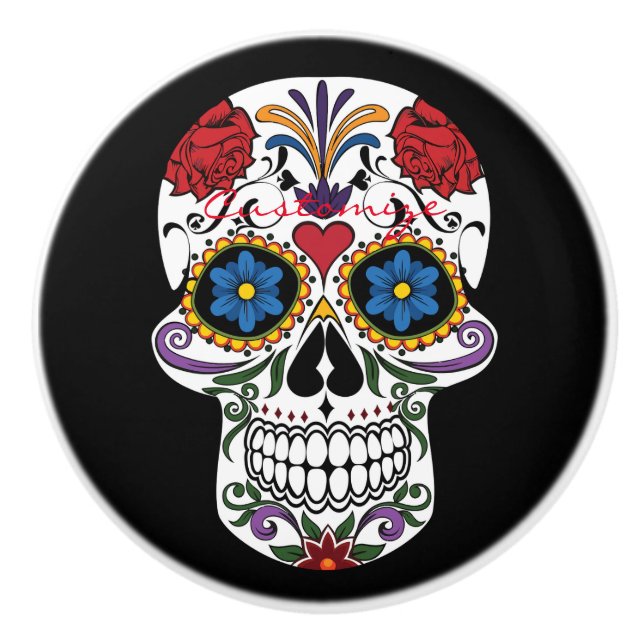 Decorated Human Skulls Art Thunder_Cove Ceramic Knob (Front)