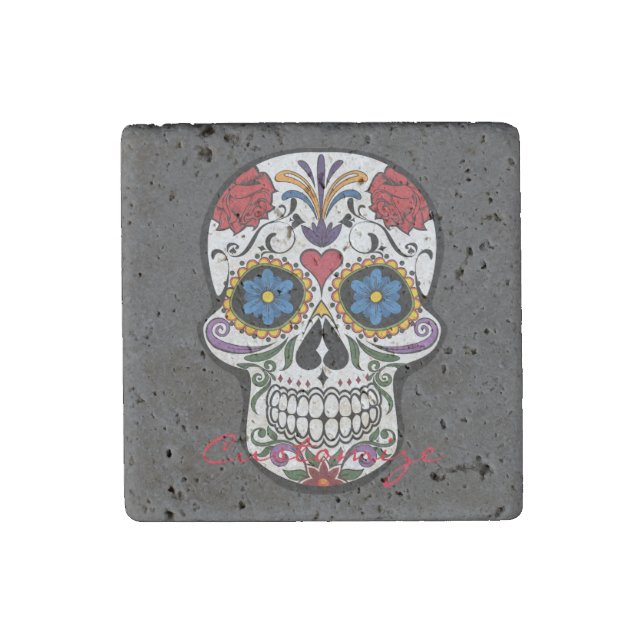 Decorated Human Skulls Art Thunder_Cove Stone Magnet (Front)