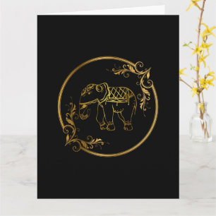 Decorated Indian Elephant in Gold Frame Lotus Card