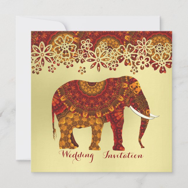 Decorated Indian Ornate Elephant Design Invitation (Front)