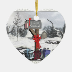 Decorated Mailbox Gifts Snow Scene Heart Ornament