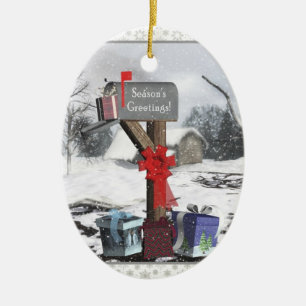 Decorated Mailbox Gifts Winter Scene Oval Ornament