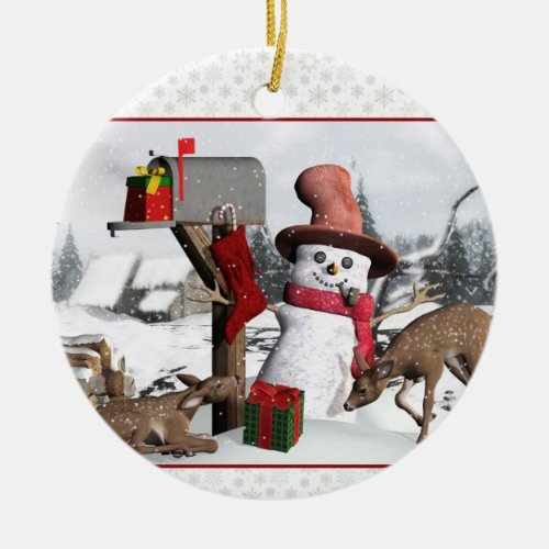 Decorated Mailbox Snowman Deer and Gifts Ornament