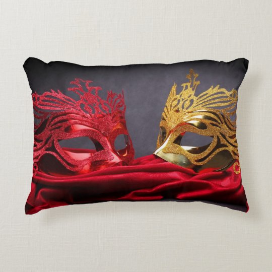 Decorated Masquerade Mask On Red Velvet Accent Pillow Zazzle Com
