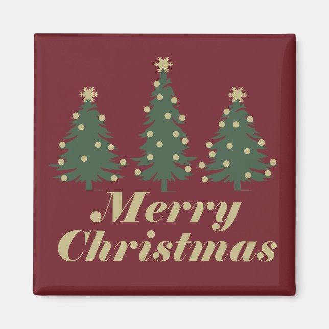 Decorated merry christmas holiday pine trees magnet (Front)