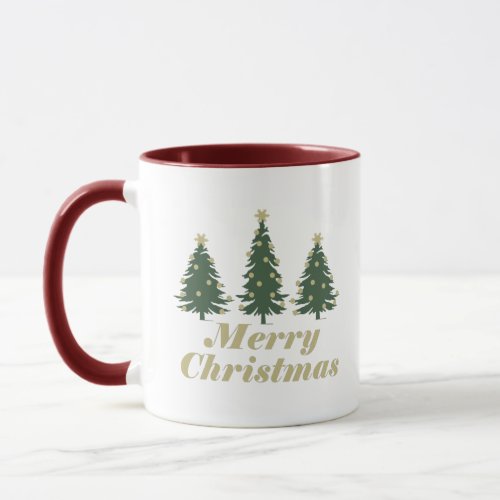 Decorated merry christmas holiday pine trees mug