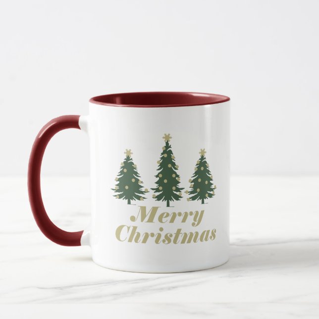 Decorated merry christmas holiday pine trees mug (Left)