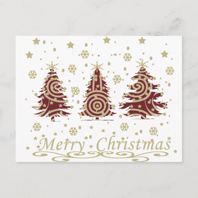 Decorated modern holiday christmas pine trees postcard (Front)