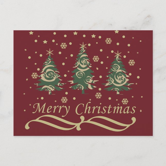 Decorated modern holiday christmas pine trees postcard (Front)