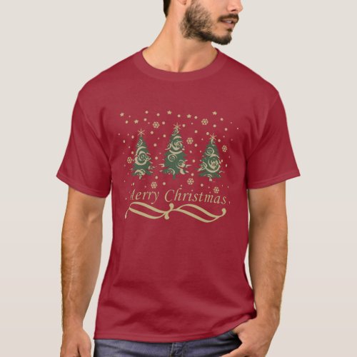 Decorated modern holiday christmas pine trees T_Shirt