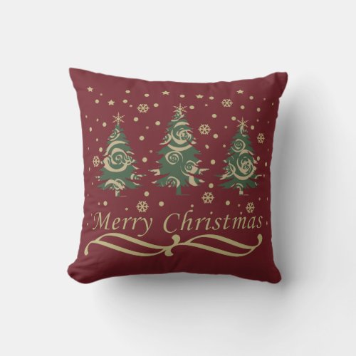 Decorated modern holiday christmas pine trees throw pillow