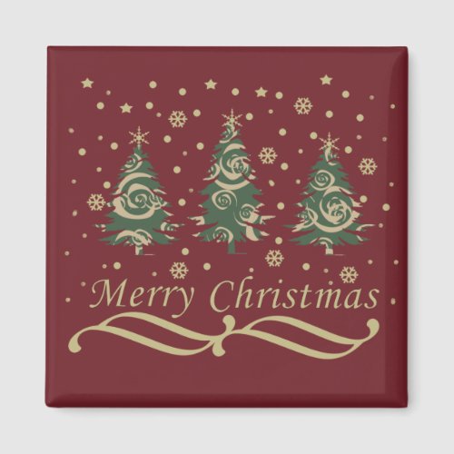 Decorated modern Merry Christmas pine trees Magnet