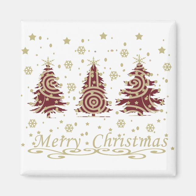 Decorated modern Merry Christmas pine trees Magnet (Front)