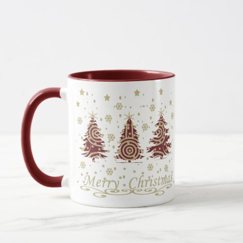 Decorated modern Merry Christmas pine trees Mug