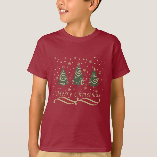 Decorated modern merry christmas pine trees T-Shirt (Front)
