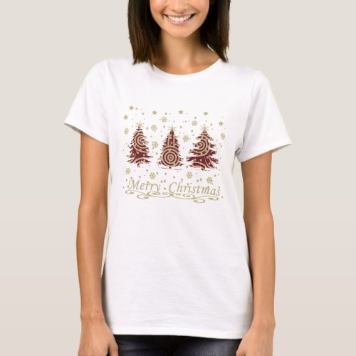 Decorated modern Merry Christmas pine trees T_Shirt