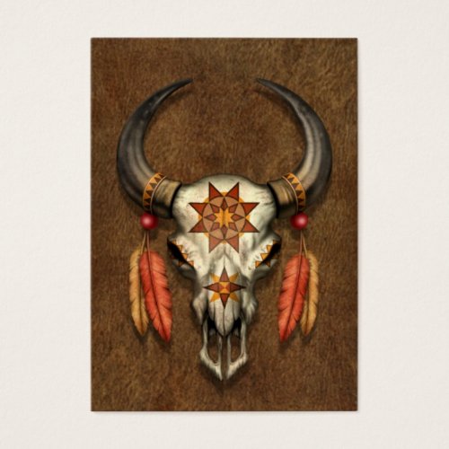 Decorated Native Bull Skull with Feathers Business Card Template