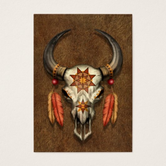 Decorated Native Bull Skull with Feathers (Front)