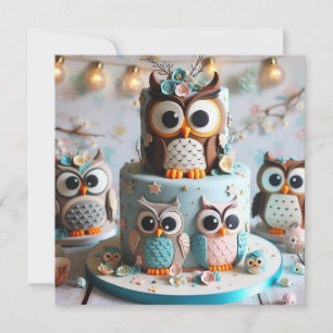 DECORATED OWL THEMED BIRTHDAY CAKE INVITATION