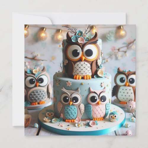 DECORATED OWL THEMED BIRTHDAY CAKE  INVITATION