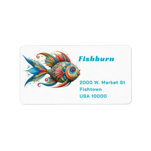 Decorated Painted Fish on White Address Label