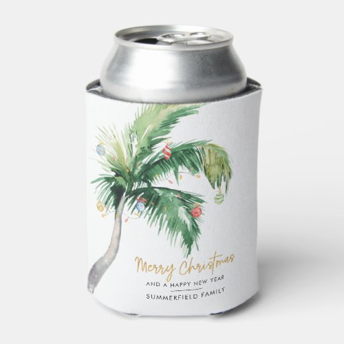 Decorated Palm Tree Family Christmas Holiday Can Cooler