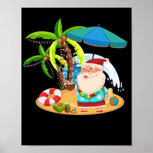 Decorated Palm Tree Tropical Xmas Coconut Lights Poster