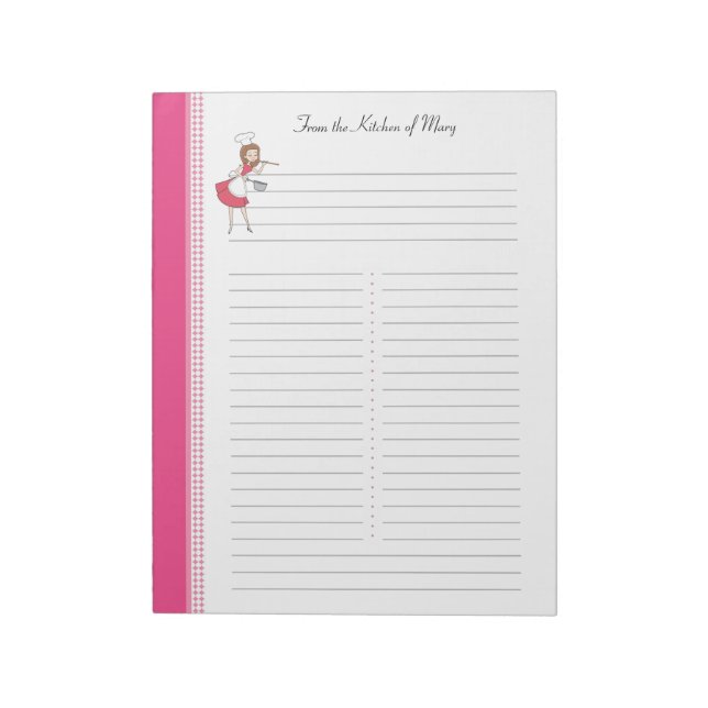 Decorated Personalized Recipe Pad Lined (Rotated)