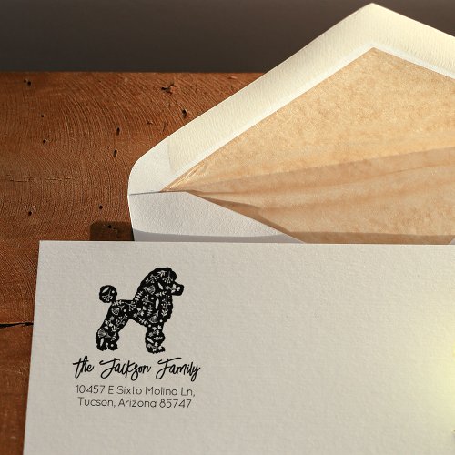 Decorated Poodle Family Return Address   Rubber Stamp